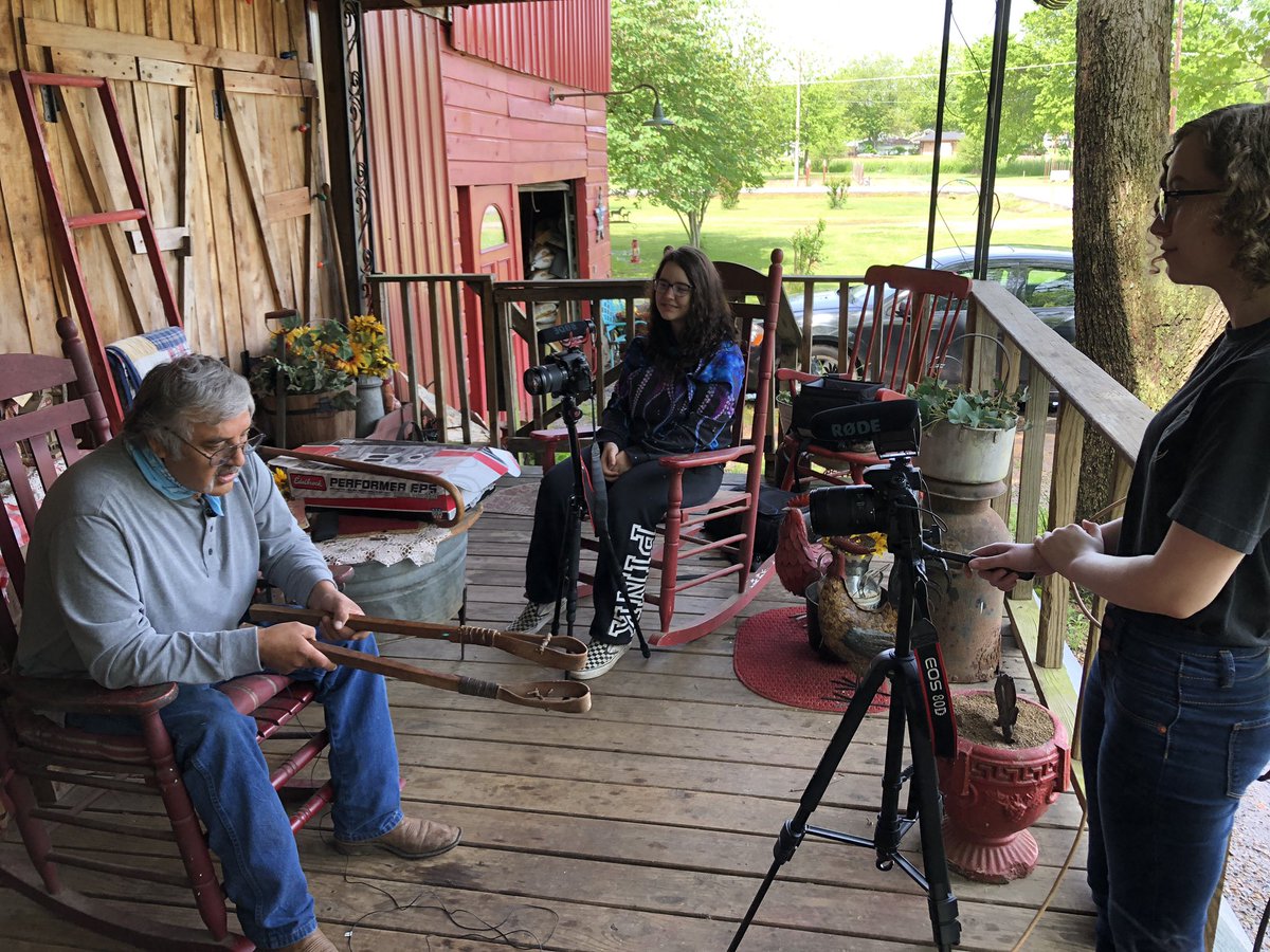 Students in Oklahoma interview a local Tribal leader as part of a Museum on Main Street/Smithsonian Institution Traveling Exhibition Service program